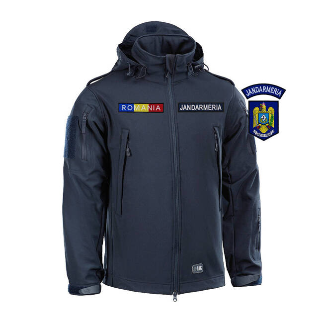 SOFTSHELL DZSEKI - M-TAC - SÖTÉT TENGERÉSZKÉK - JELVÉNYEKKEL - IJJ JANDARMERIA