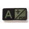 Ecuson grupa sangvină A+ pozitiv brodat pe khaki cu fir negru, cu aplicare tip Velcro (cu scai) - 5x2,5 cm